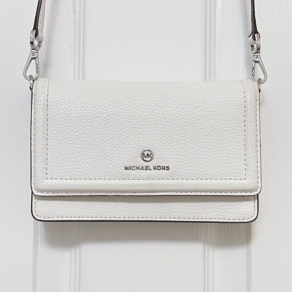 Michael Kors Jet Set Small Pebbled Leather Smartphone Crossbody Bag Optic White - Picture 1 of 10